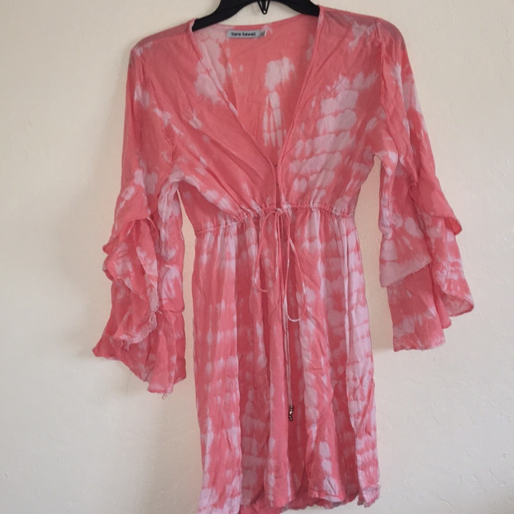 Tiara Hawaii Ruffle Sleeve Dress in Pink Tie Dye